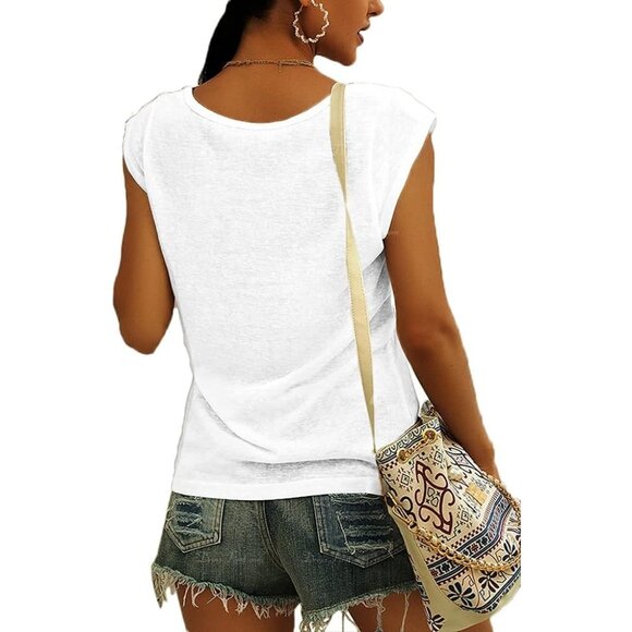 🆕 Women White Cap Short Sleeve T-Shirt Casual Loose Fit Comfortable Tank Tops - Picture 2 of 2